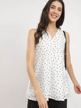 Polka Print V-Neck Top - White & Black