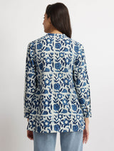 Cotton Dabu Floral Buttoned Top - Indigo