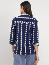 Cotton Dabu Polka Print Top - Indigo