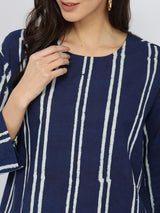 Cotton Dabu Striped Boxy Top - Indigo