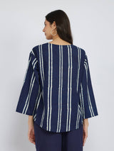 Cotton Dabu Striped Boxy Top - Indigo