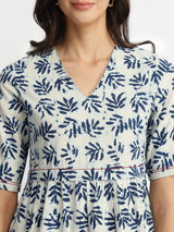 Cotton Dabu Leaf Print Top - Indigo