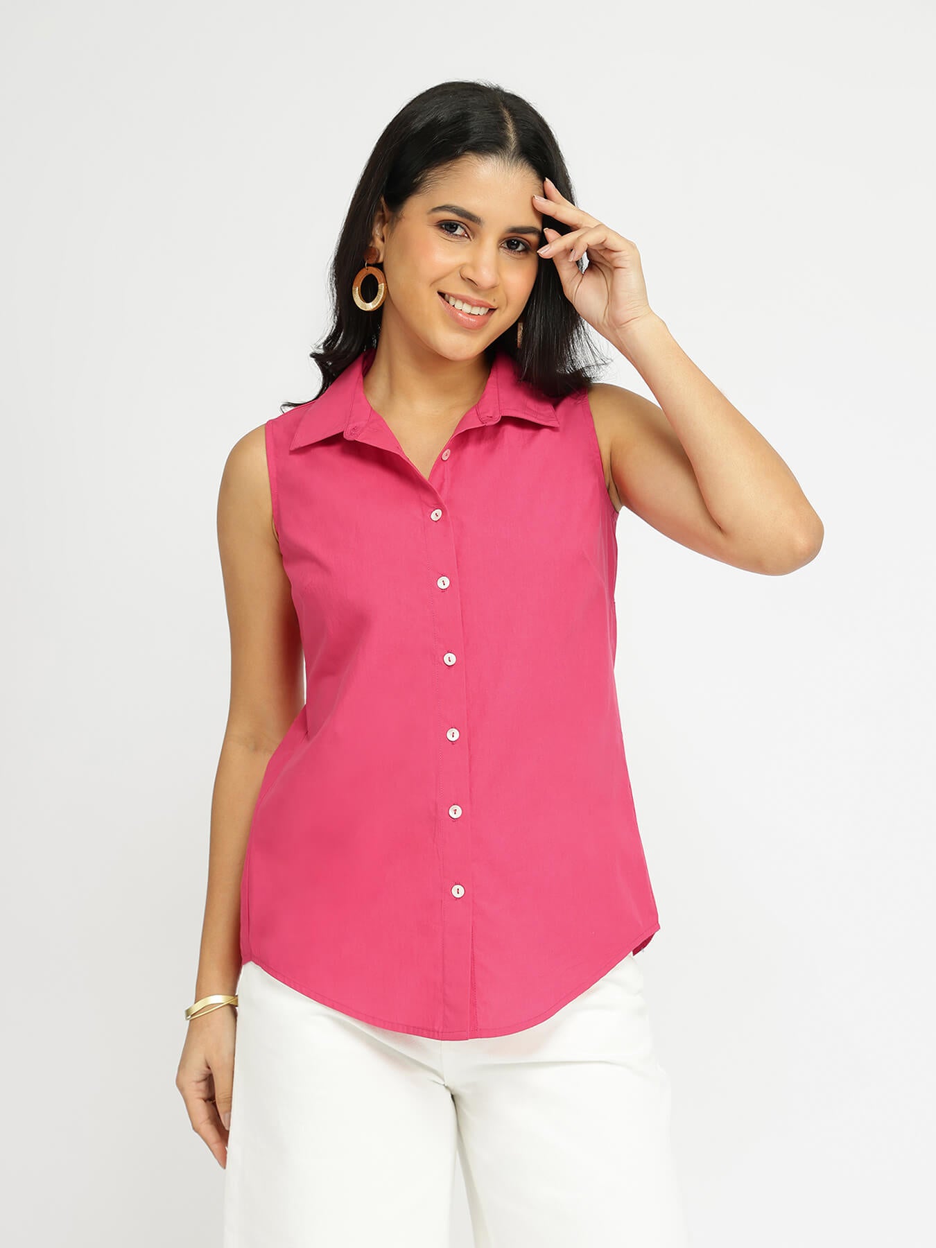 Air Loom Cotton Poplin Solid Shirt - Pink