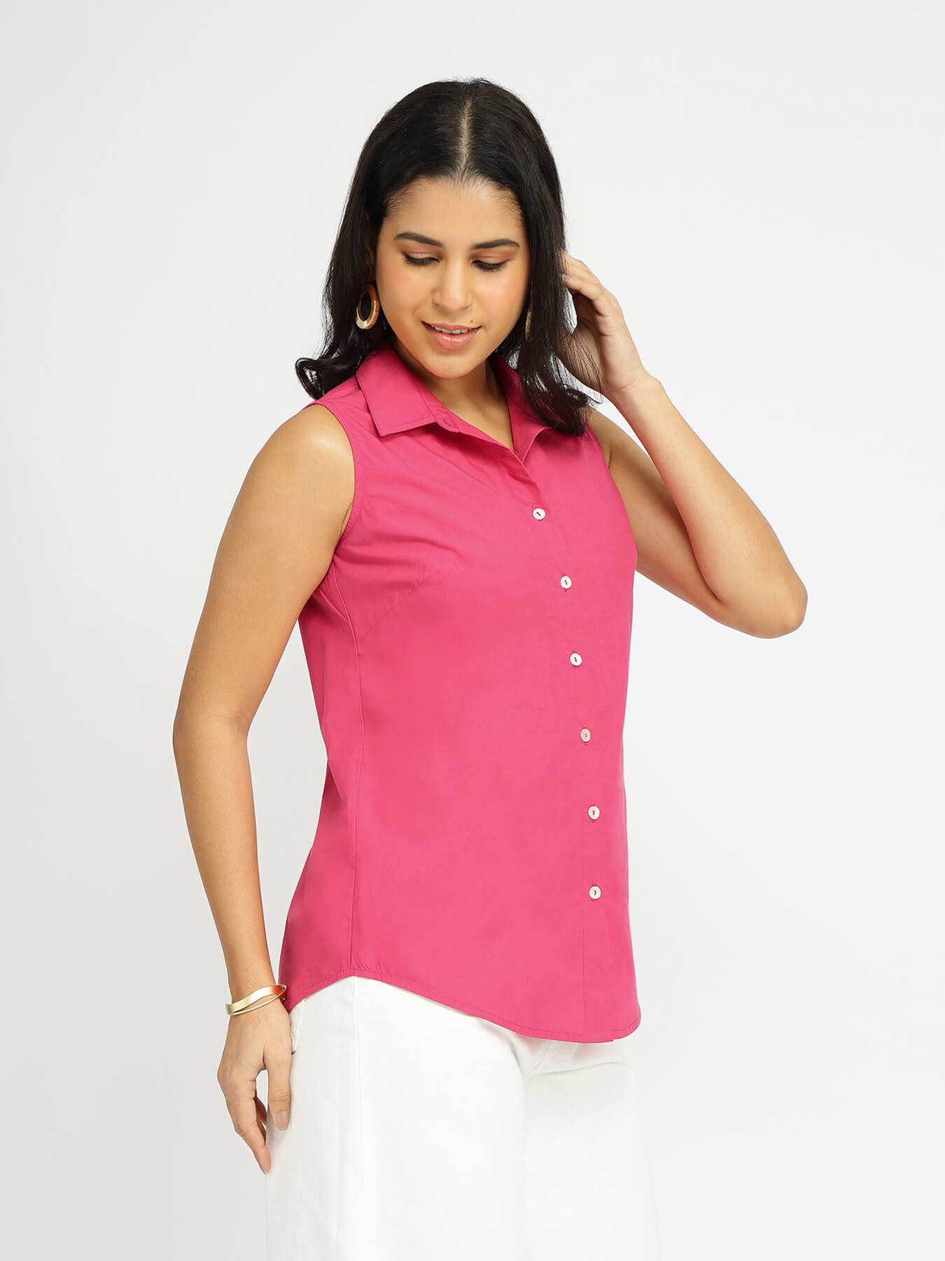 Air Loom Cotton Poplin Solid Shirt - Pink