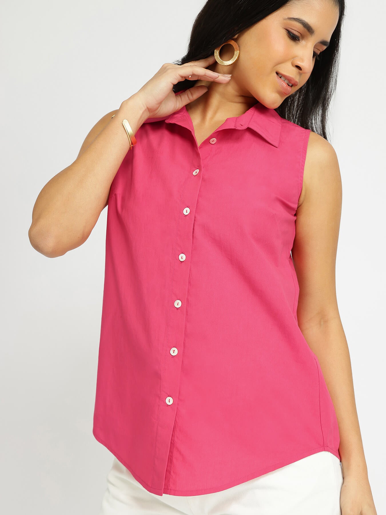 Air Loom Cotton Poplin Solid Shirt - Pink