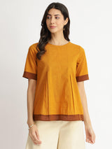 Cotton Handwoven Colourblock Top - Yellow & Brown