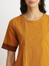 Cotton Handwoven Colourblock Top - Yellow & Brown