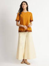 Cotton Handwoven Colourblock Top - Yellow & Brown