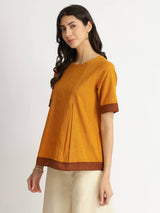 Cotton Handwoven Colourblock Top - Yellow & Brown