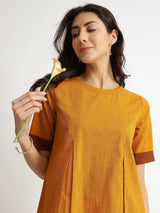 Cotton Handwoven Colourblock Top - Yellow & Brown
