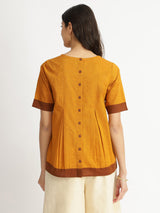 Cotton Handwoven Colourblock Top - Yellow & Brown