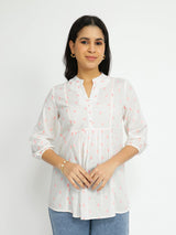 Cotton Woven Design Top - White & Peach