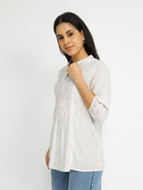 Cotton Woven Design Top - White & Peach