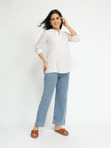 Cotton Woven Design Top - White & Peach