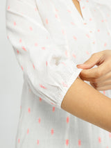 Cotton Woven Design Top - White & Peach