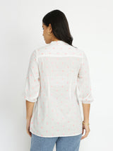 Cotton Woven Design Top - White & Peach