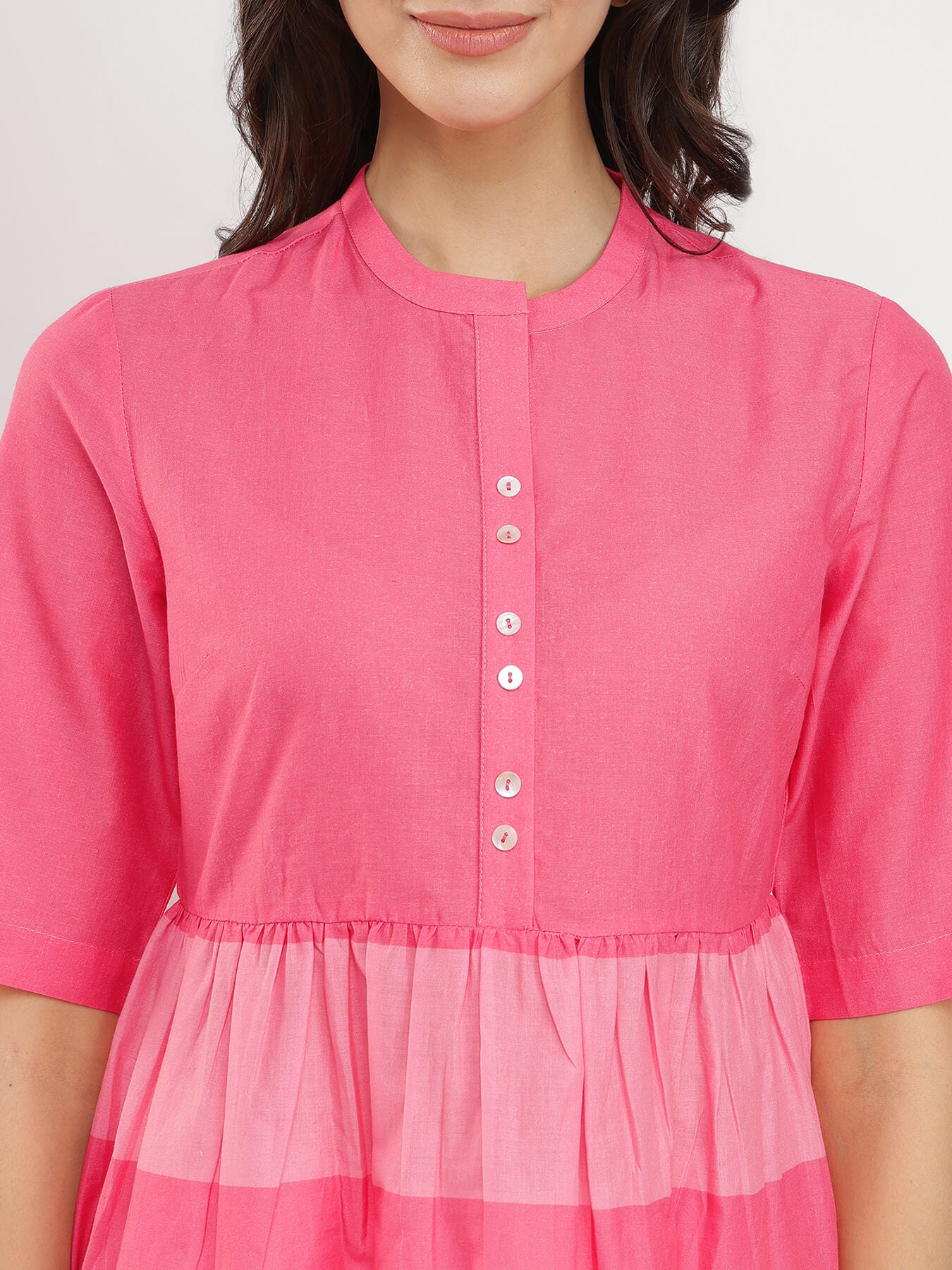 Cotton Striped Peplum Top - Pink