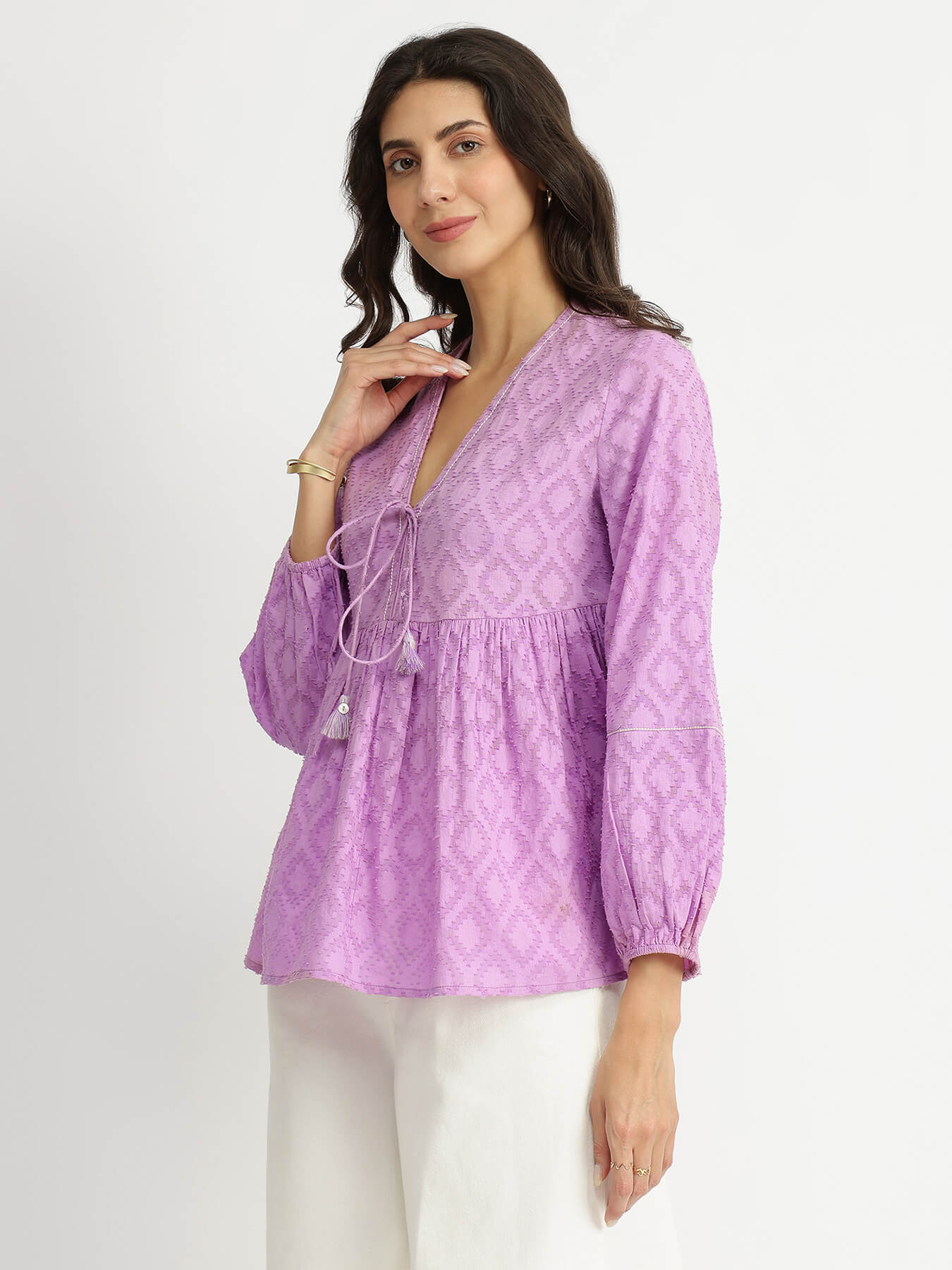 Cotton Jacquard Fit & Flare Top - Lavender