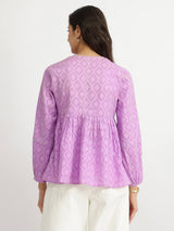 Cotton Jacquard Fit & Flare Top - Lavender