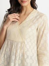 Cotton Jacquard Yoke Detail Top - Off-White