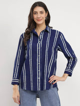 Cotton Dabu Striped Shirt - Indigo