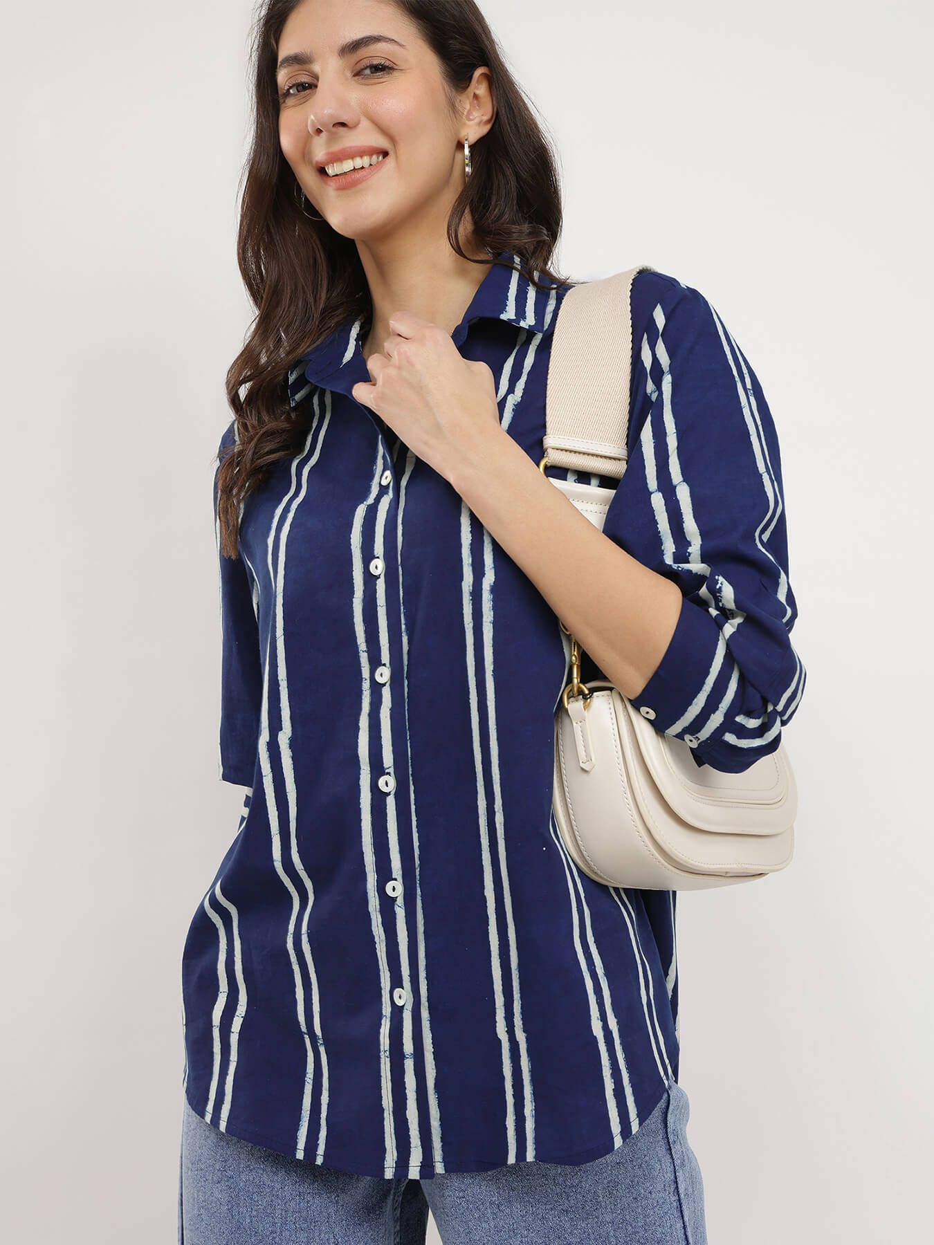 Cotton Dabu Striped Shirt - Indigo