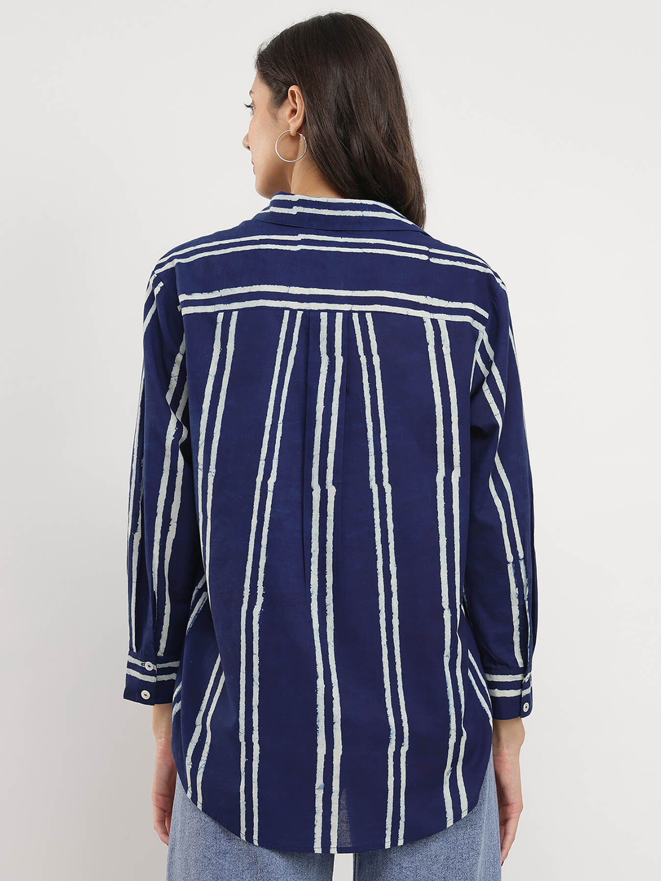 Cotton Dabu Striped Shirt - Indigo