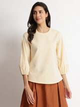 Linen Blend Solid Top - Beige