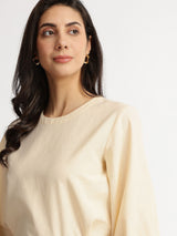 Linen Blend Solid Top - Beige