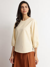 Linen Blend Solid Top - Beige