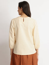 Linen Blend Solid Top - Beige