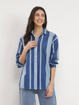 Cotton Monotone Striped Shirt - Blue