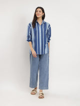 Cotton Monotone Striped Shirt - Blue