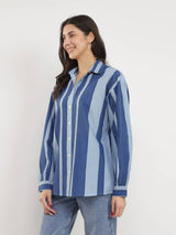 Cotton Monotone Striped Shirt - Blue