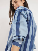 Cotton Monotone Striped Shirt - Blue