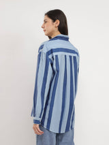 Cotton Monotone Striped Shirt - Blue