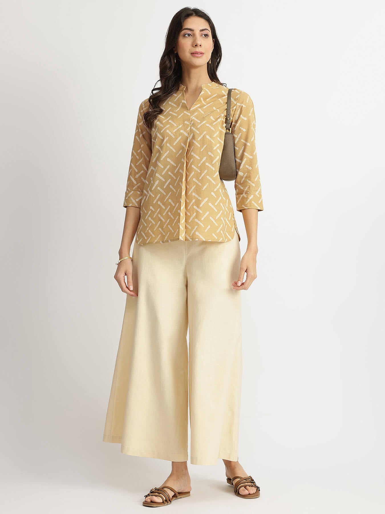 Cotton Dabu Geometric Print Top - Yellow