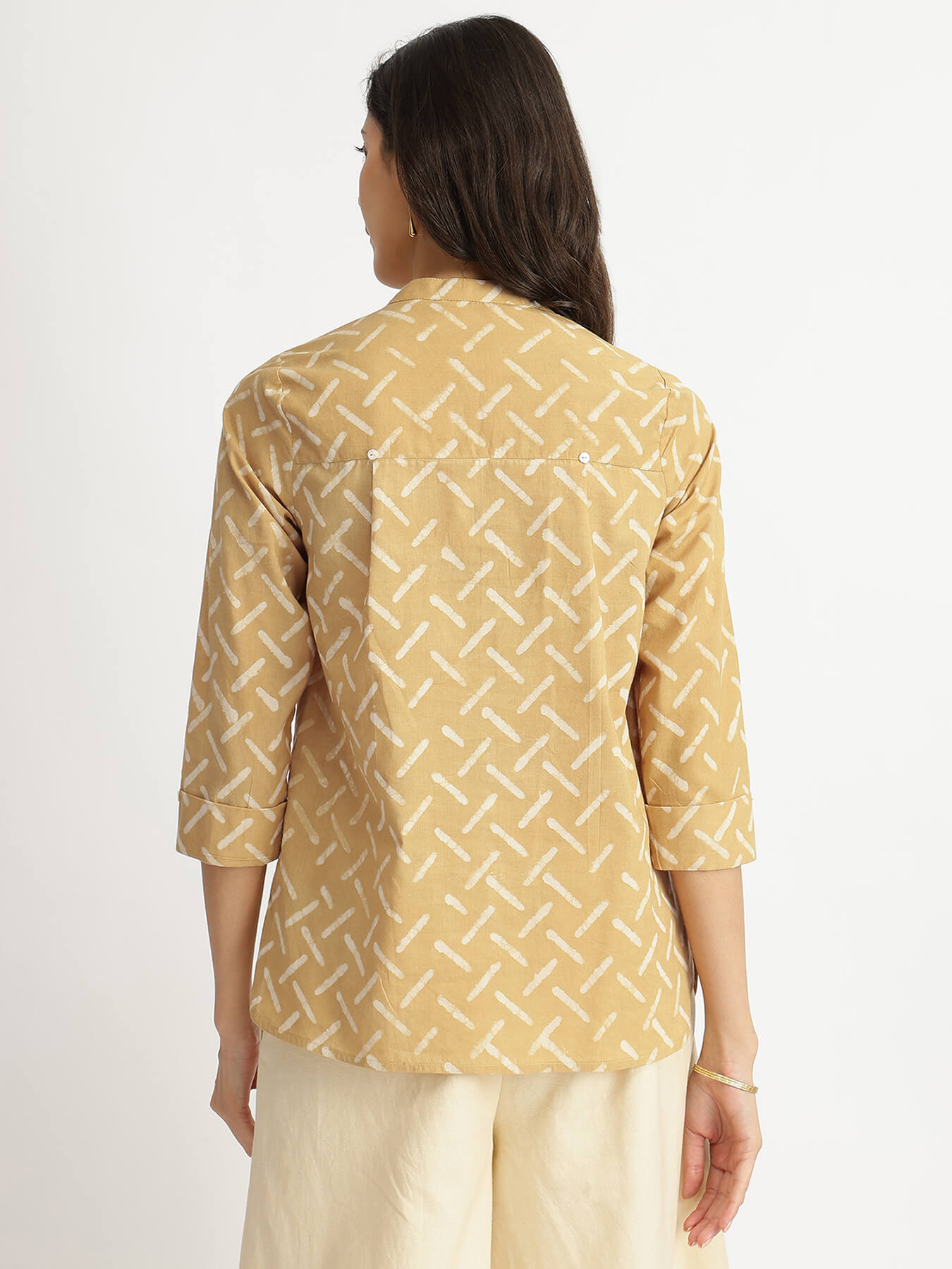 Cotton Dabu Geometric Print Top - Yellow