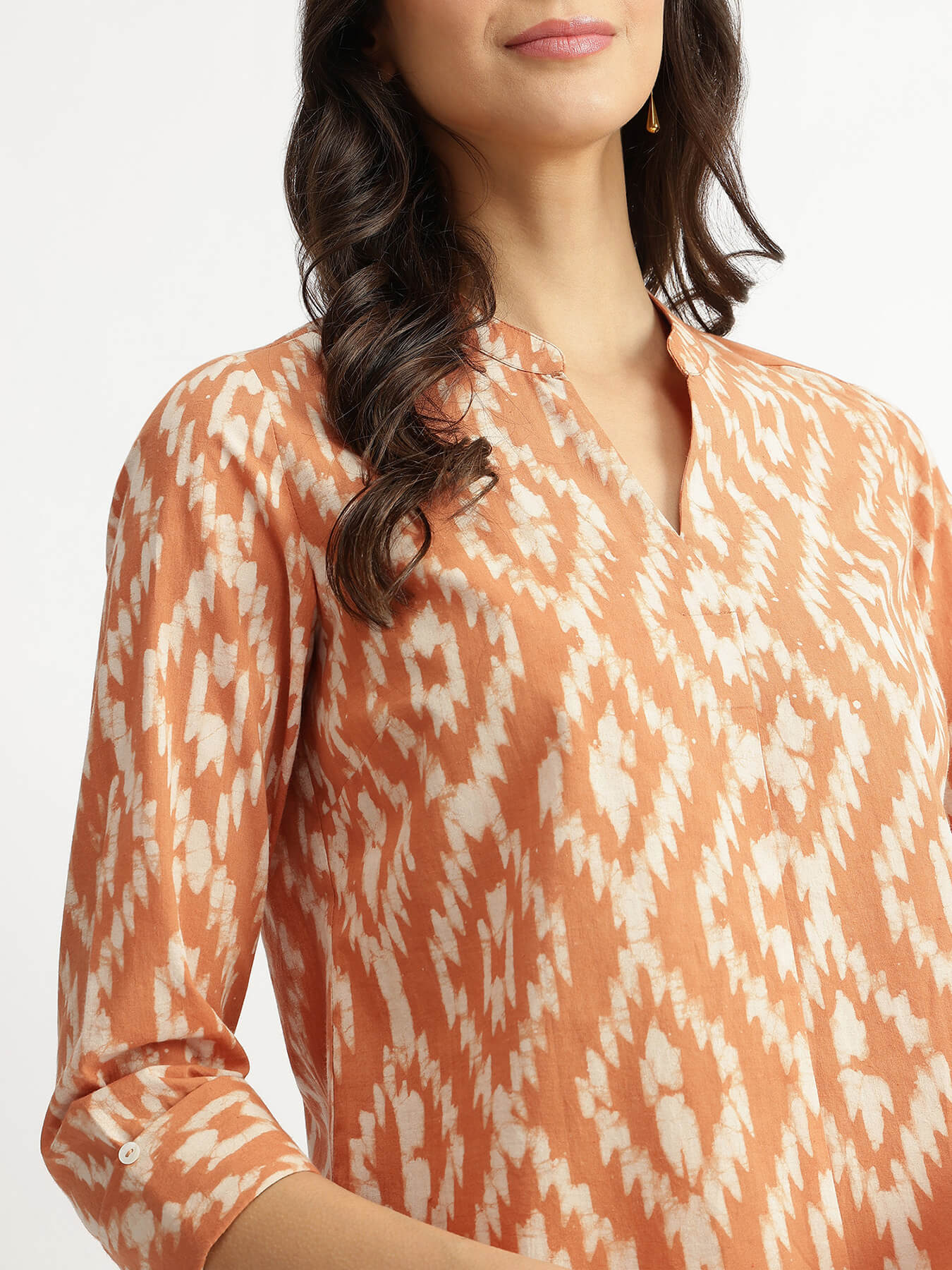 Cotton Dabu Geometric Print Top - Rust