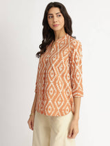 Cotton Dabu Geometric Print Top - Rust