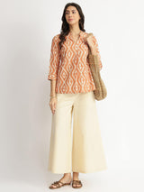 Cotton Dabu Geometric Print Top - Rust