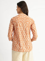 Cotton Dabu Geometric Print Top - Rust