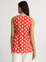 Cotton Dabu Geometric Print Top - Peach