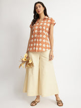 Cotton Dabu Abstract Print Top - Rust