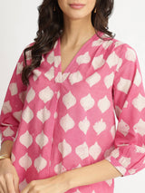 Cotton Dabu Abstract Print Top - Pink