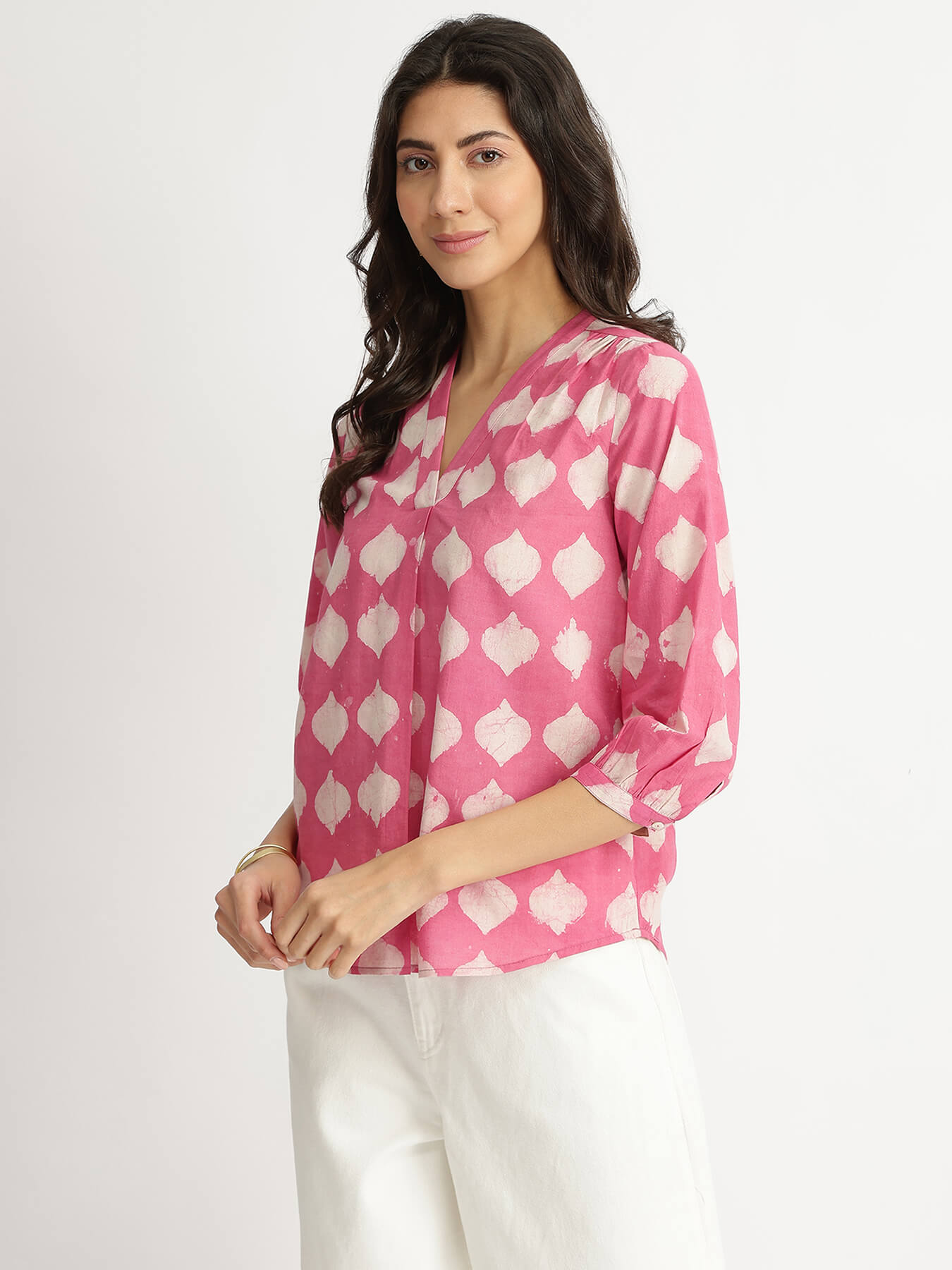 Cotton Dabu Abstract Print Top - Pink