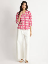 Cotton Dabu Abstract Print Top - Pink