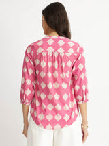 Cotton Dabu Abstract Print Top - Pink