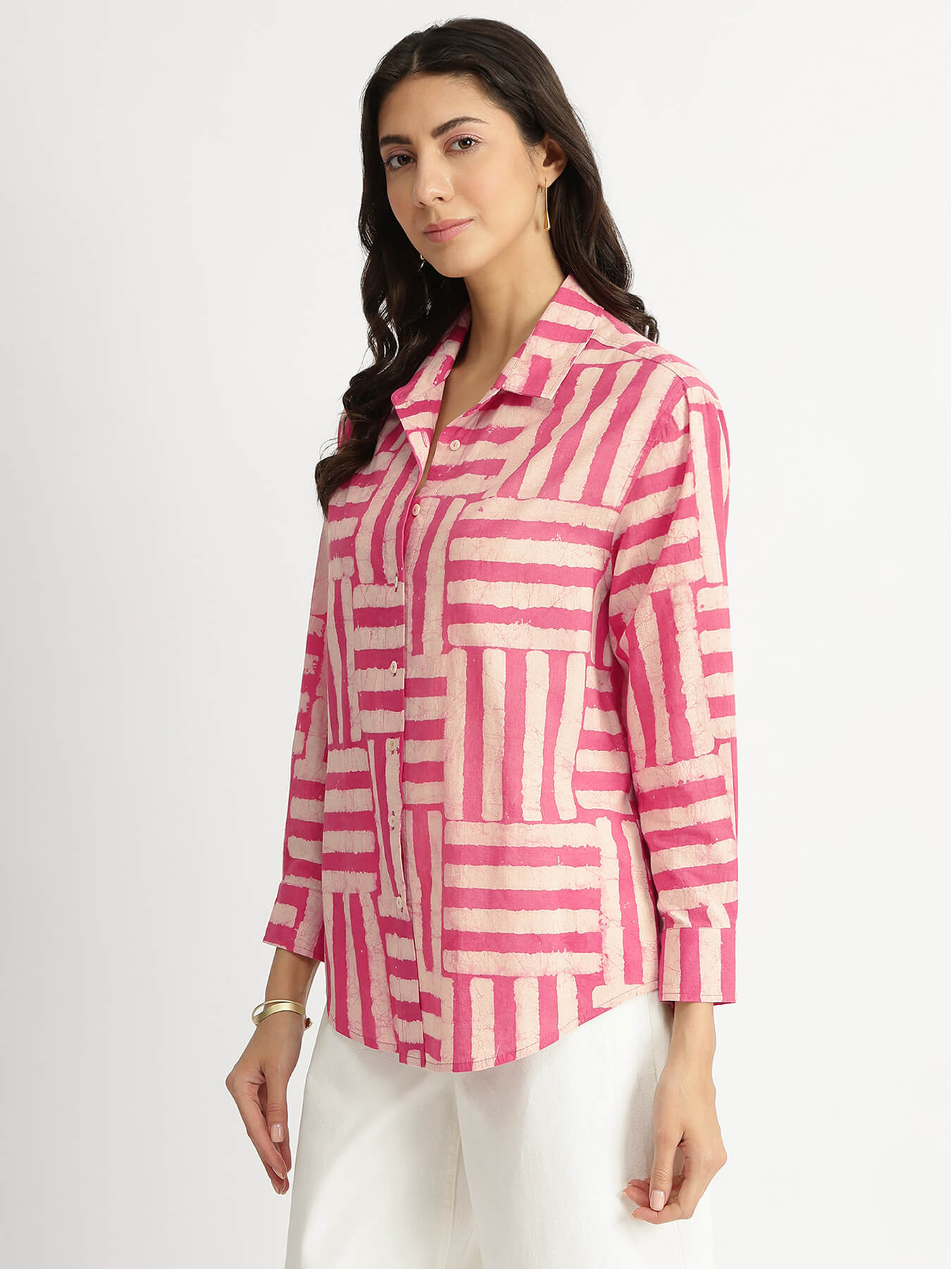 Cotton Dabu Stripe Play Shirt - Pink