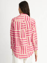 Cotton Dabu Stripe Play Shirt - Pink
